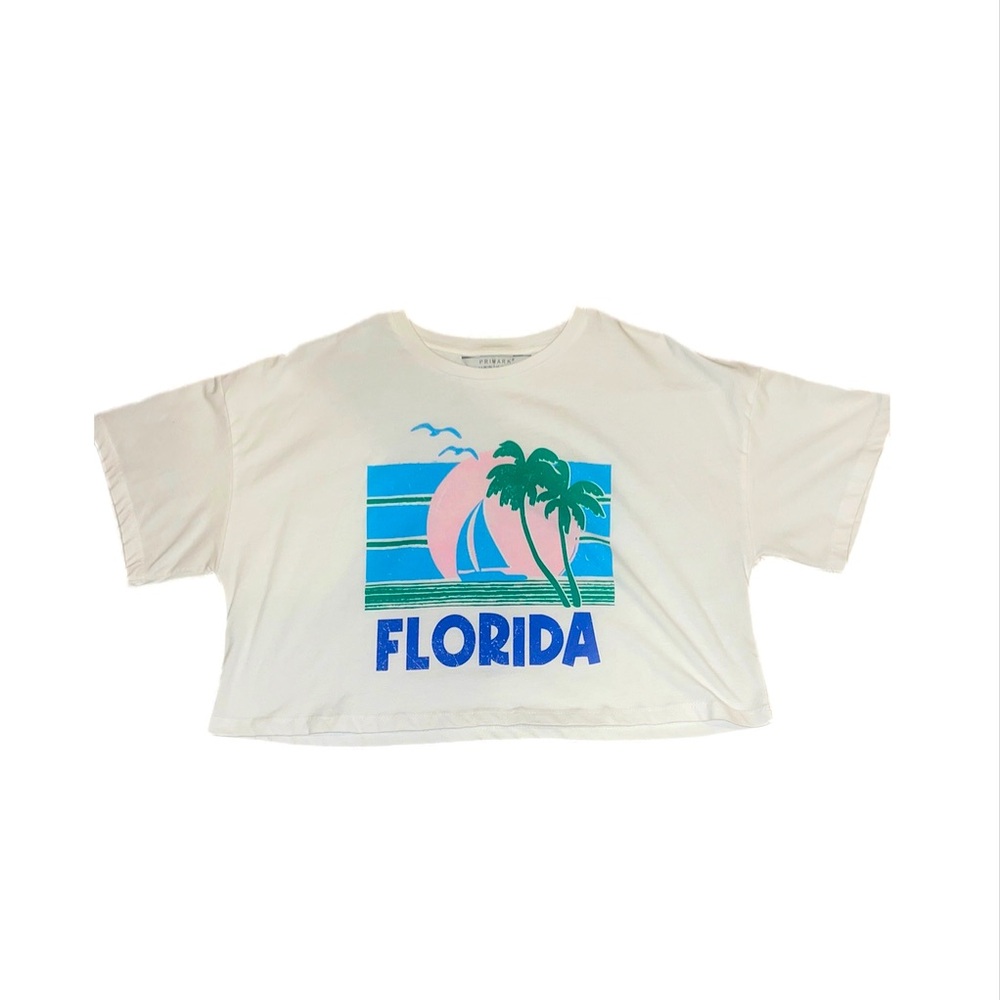 Primark white Florida women’s crop top (size medium)